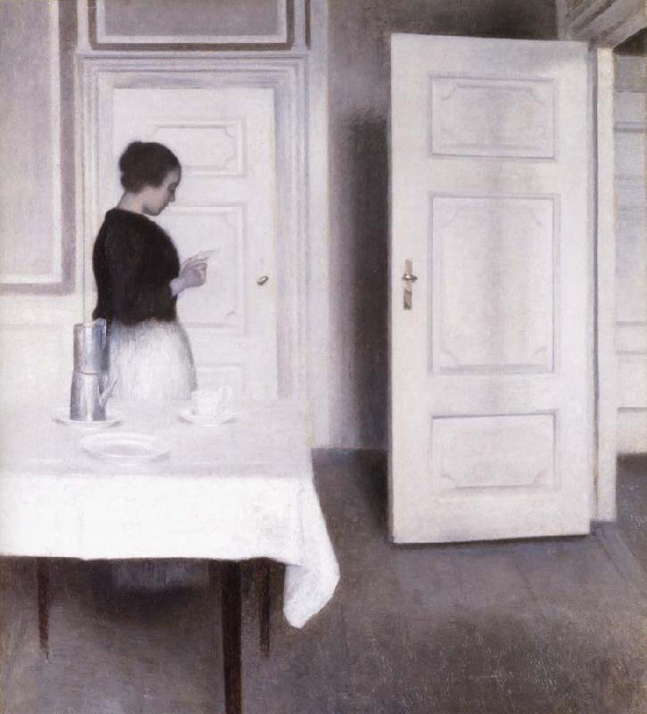 Vilhelm Hammershoi Interior with Woman Reading a Letter,Strandgade 30,1899 Sweden oil painting art